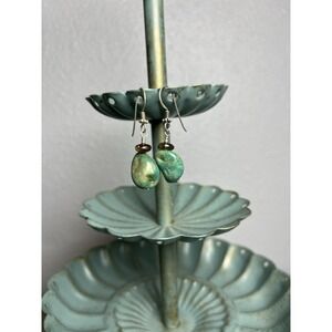 Sterling Silver Turquoise‎ Oval Nugget Stone Chunk Dangle Earrings